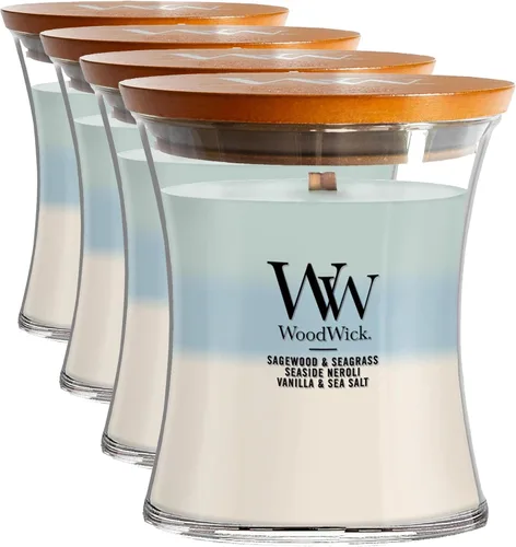 WoodWick Vela mediana de reloj de arena Oceanic | Mezcla de soja premium | Mecha de madera agrietada | Fabricado en Estados Unidos | 9.7 onzas,