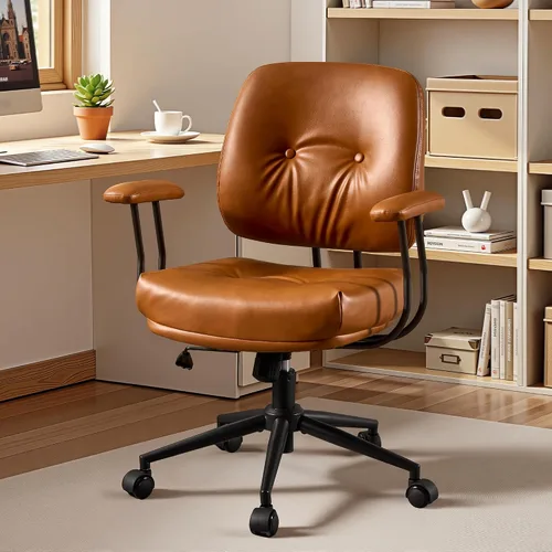 Miniatura 17 de Silla ergonómica de escritorio de oficina en casa, silla giratoria de 360° con inclinación y altura ajustable con cojín grueso y reposabrazos