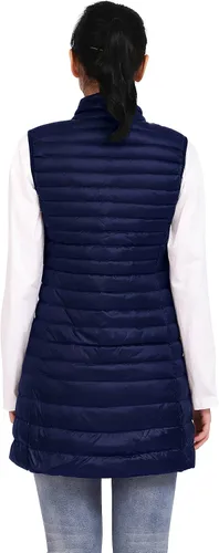 Miniatura 2 de ELFJOY Chaleco largo acolchado para mujer, chaleco de plumón largo ultraligero con cuello alto, chalecos negros para mujer, ropa de abrigo