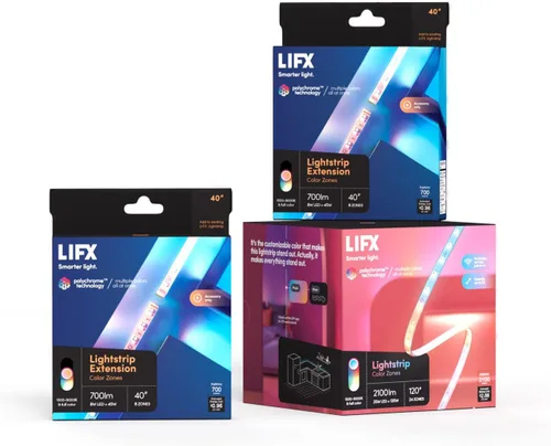 LIFX Paquete de tiras de luz – con tira de luz LED inteligente de 120 pulgadas y 2 extensiones de 40 pulgadas, multicolor, juego de 3 piezas