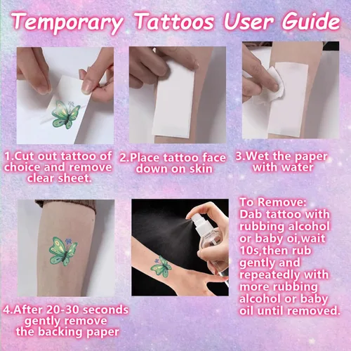 Miniatura 9 de Tatuajes de unicornio de sirena con purpurina para niñas, 180 tatuajes de mariposa individualmente con purpurina temporal para niños, diseño