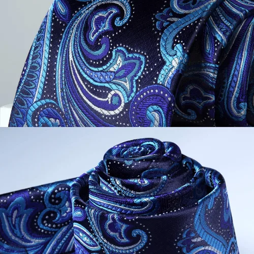 Miniatura 205 de HISDERN Corbatas para hombre, corbata de cachemira y bolsillo cuadrado tejido clásico floral para hombre, corbata de fiesta de boda