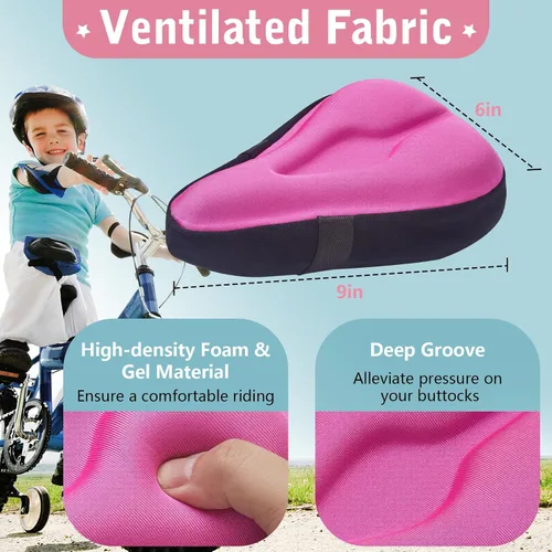 Miniatura 2 de Zacro Funda de cojín de gel para asiento de bicicleta para niños y niñas, funda de asiento de bicicleta antideslizante para niños pequeños, Rosa