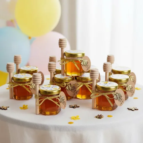 Miniatura 5 de Tarro pequeño de miel, mini tarros de miel con palito de miel, tarros de miel de cristal para recuerdos de baby shower, recuerdos de fiesta