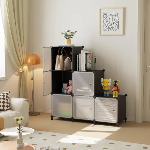 Miniatura 2 de ATTSL6001 - Organizador de almacenamiento de 6 cubos con puertas, organizador de ropa de plástico apilable para dormitorio y debajo de escaleras