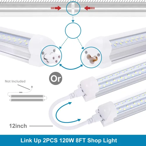 Miniatura 4 de Lámpara LED de tienda de 8 pies, forma de V, 120 W, 14400 lúmenes, 6000 K (blanco frío), lámpara de tubo integrada T8 de 8 pies y 96 pulgadas, Plug