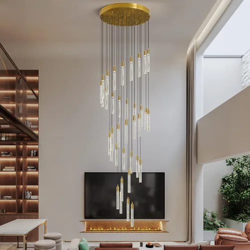 Miniatura 3 de Candelabro moderno de 36 luces para sala de estar, acabado de latón dorado, luces colgantes de techo LED regulables de 216 W 6000 K para escalera