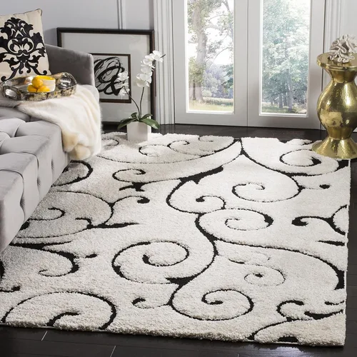 Miniatura 20 de SAFAVIEH - Alfombra de la colección Florida Shag - 10 pies redonda, color crema y beige, diseño de pergamino, no suelta pelusa y fácil de limpiar
