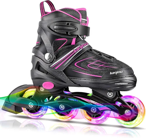Patines en línea ajustables, patines en línea para exterior con ruedas completamente iluminadas para niños y adultos, mujeres, niñas y niños C-rosa