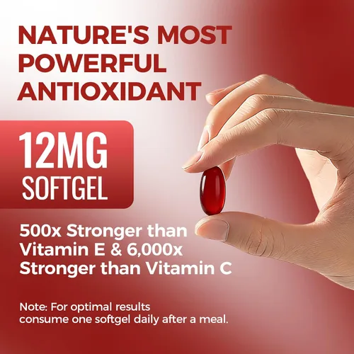 Miniatura 3 de Astaxantina 12 mg, suplementos antioxidantes de astaxantina para inmune, ojos, soporte de piel, sin OMG y sin gluten, 200 cápsulas blandas