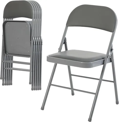 DUMOS Paquete de 6 sillas plegables con cojín acolchado y respaldo, juego de sillas de comedor portátiles apilables de piel sintética, para el hogar