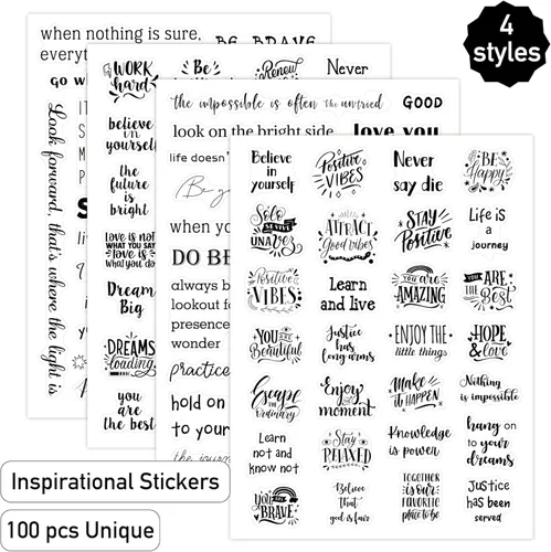 Miniatura 2 de Yoksas 100 Piezas Calcomanías Negras con Frases Inspiradoras - Calcomanías Impermeables Transparentes con Palabras Motivacionales para Álbumes