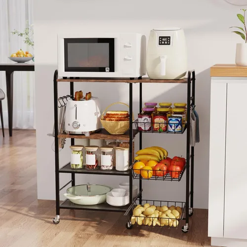 Miniatura 13 de HapiRm - Carrito rodante de cocina con microondas de 4 niveles - Soporte de mesa para microondas con cestas extraíbles, estante de almacenamiento