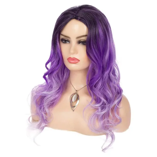 Miniatura 2 de Pelucas largas y onduladas de color morado degradado para mujer, sintéticas, naturales, partición media, uso diario, fiesta, Halloween, cosplay
