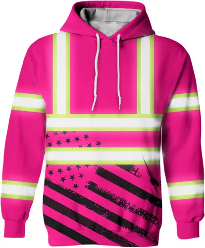 Miniatura 10 de Sudadera con capucha de alta visibilidad con la bandera de Estados Unidos para hombre, sudadera con capucha reflectante de seguridad