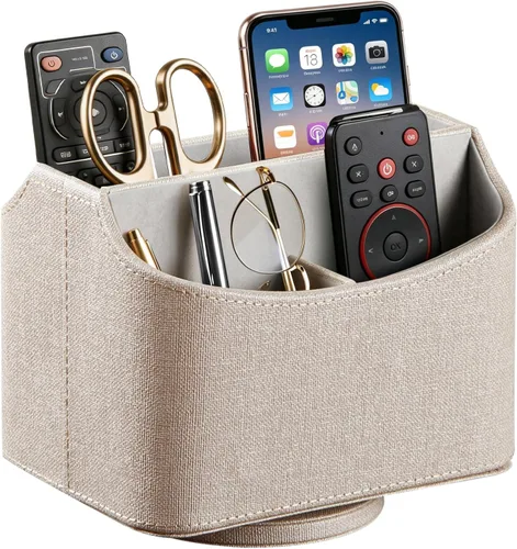 Miniatura 12 de PUSU - Soporte organizador de piel sintética giratorio en 360 grados para control remoto de TV, suministros de escritorio, suministros de oficina
