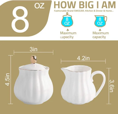 Miniatura 2 de Sweejar Royal - Juego de azúcar y crema de cerámica, juego de 3 piezas con jarra de crema, azucarero, juego de azúcar con tapa y cuchara, juego