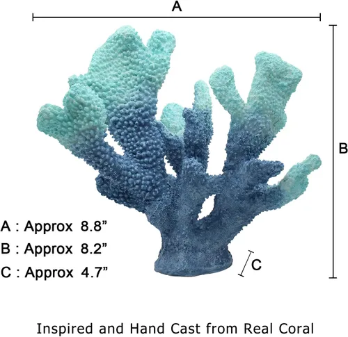 Miniatura 5 de Decoración de coral azul, estatua artificial de arrecife de coral, decoración náutica de mesa para sala de estar y hogar (7.8 pulgadas de alto)