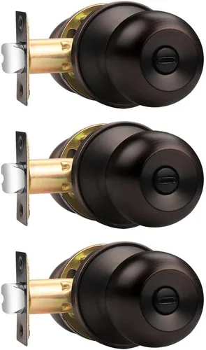 Miniatura 31 de Probrico Cerraduras de puerta de privacidad estilo bola redonda, pomos de puerta interiores negro mate para dormitorio y baño, pomos de puerta sin