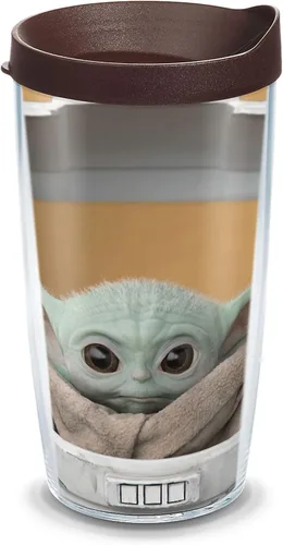Tervis Star Wars - Vaso aislado de doble pared The Mandalorian Child Stare hecho en Estados Unidos mantiene las bebidas frías y calientes, 16 onzas,