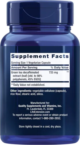 Miniatura 2 de Life Extension Extracto de Té Verde Mega Descafeinado – Rico en Polifenoles, Salud Celular, Salud del Corazón, Salud Cerebral, Protección