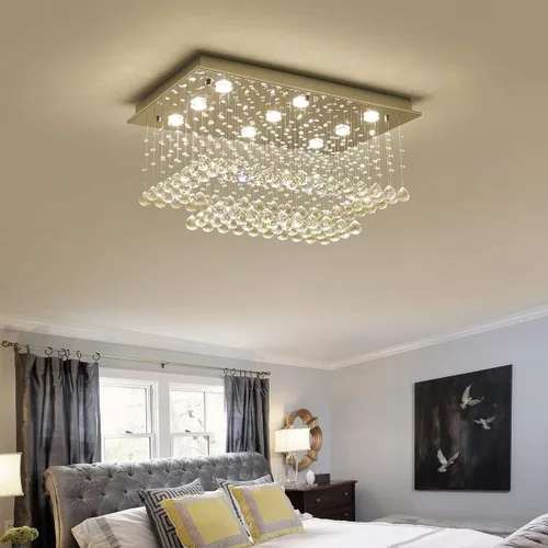Miniatura 7 de Saint Mossi K9 Lámpara de Araña de Cristal con 9 Luces y 2 Niveles, Lámpara de Techo Empotrada Moderna, Lámpara de Araña Moderna para Dormitorio