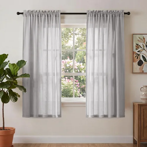 Miniatura 16 de PrinceDeco - Cortinas de lino de 63 pulgadas de largo para sala de estar, gruesas, de arpillera, con bolsillo para barra, cortinas para ventanas