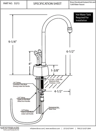 Miniatura 7 de Westbrass DT1F272-62 Develosah - Grifo dispensador instantáneo de agua fría y caliente de 9 pulgadas con sistema de tanque digital HotMaster