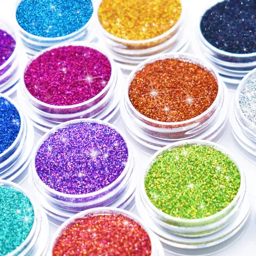 Glitter Wenida - 12 colores holográficos cosméticos láser festival polvo lentejuelas manualidades purpurina para artes, cara, cabello, cuerpo y uñas