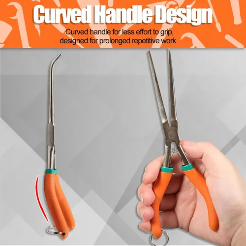 Miniatura 3 de SPEEDWOX Alicates de punta de aguja de largo alcance de 7 pulgadas con dientes, alicates de bucle de alambre de precisión extra largos con cordón
