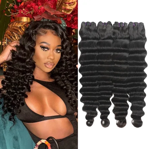 Miniatura 33 de Paquetes de cabello brasileño suelto de onda profunda con cierre, 3 paquetes y cierre de cabello humano de 10, 12, 14+10 pulgadas, 100% sin