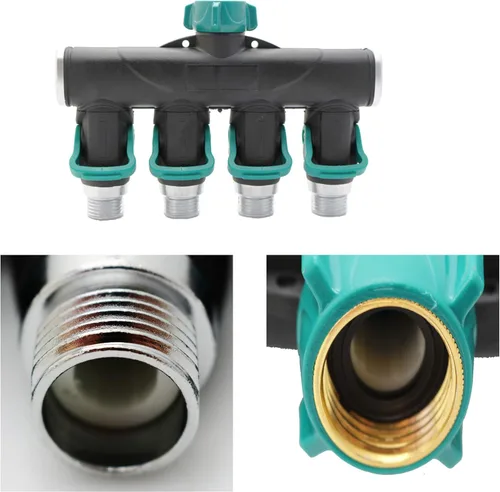 Miniatura 2 de Conector de manguera de metal divisor de manguera de jardín de 4 vías, fácil agarre, fácil de abrir