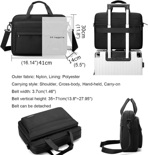 Miniatura 5 de natyrlpog Maletín para laptop de 15.6 pulgadas para hombres y mujeres, impermeable, de nailon, ligero, para el hombro, para negocios, oficina