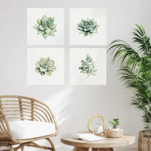 Miniatura 3 de Kunstorner Juego de 4 suculentas para decoración de pared de baño, juego de 4 imágenes suculentas para baño, acuarela, hojas verdes, estampado