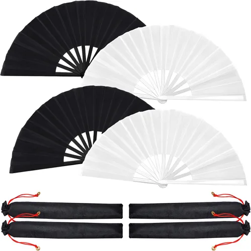 Miniatura 18 de Blulu 4 abanicos plegables grandes para baile de línea, botas de mano de seda grandes para hombres y mujeres (estilo clásico, negro, 11 pulgadas)
