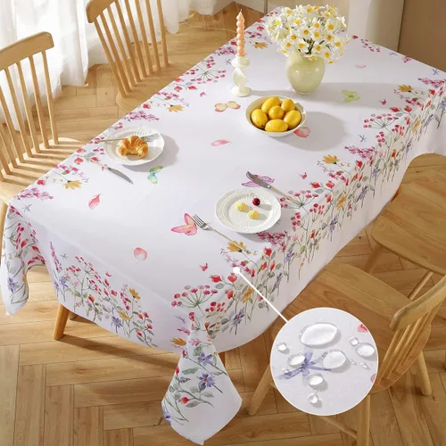 Miniatura 2 de SASTYBALE - Mantel floral de verano, rectangular de 52 x 70 pulgadas, estampado de flores coloridas, mantel impermeable para exteriores, a prueba