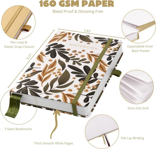 Miniatura 3 de VIVID SCRIBBLES Diario punteado – Papel blanco grueso a prueba de sangrado de 160gsm – 200 páginas de cuadrícula de puntos numerados – Cuaderno