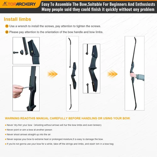 Miniatura 6 de TOPARCHERY Archery 57" Takedown Youth Recurve Bow Hunting Black Long Bow for Beginner Teenagers Right Left Hand Black - Draw Weight 20lbs 30lbs 40lbs