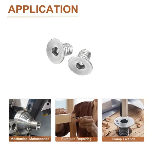 Miniatura 5 de DTGN Tornillos de cabeza plana de 3/8-16 x 5/8 pulgadas, paquete de 10 tornillos de cabeza plana hexagonal de acero inoxidable 304, rosca completa