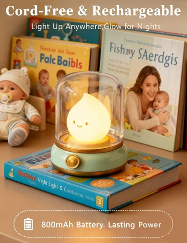 Miniatura 2 de Luz nocturna sonriente, lámpara de noche recargable con temporizador y llama de vela regulable, luz LED portátil para guardería, dormitorio