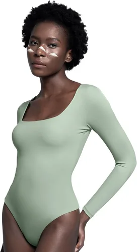 Miniatura 15 de PUMIEY Body sexy de manga larga con cuello cuadrado para mujer, colección Smoke Cloud