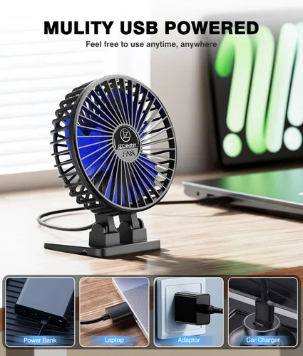 Miniatura 5 de JZCreater Ventilador de Escritorio USB, Mini Ventiladores Portátiles, Ventilador de Enfriamiento de Mesa de Escritorio de 3 Velocidades, Conexión a