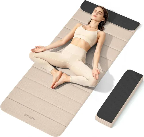 Miniatura 7 de Esterilla de yoga POE de 12 pliegues de 75 x 26 x 0.4 pulgadas, antideslizante, compacta y apta para yoga, pilates, entrenamiento de fuerza