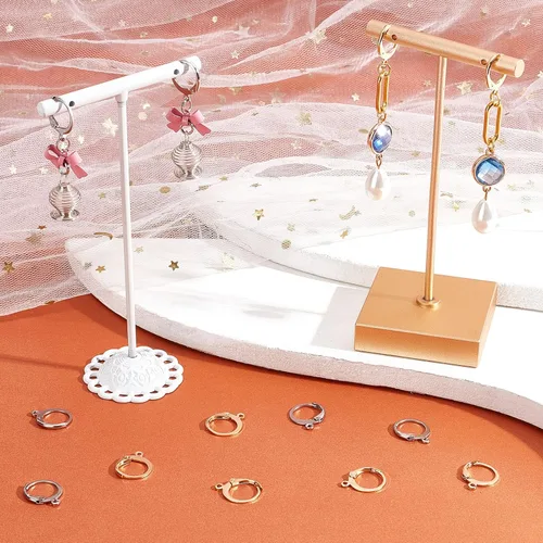 Miniatura 5 de Beebeecraft 100 aretes de aro Huugie chapados en oro de 24 quilates, redondos, con cierre de palanca, ganchos franceses, cierre de alambre