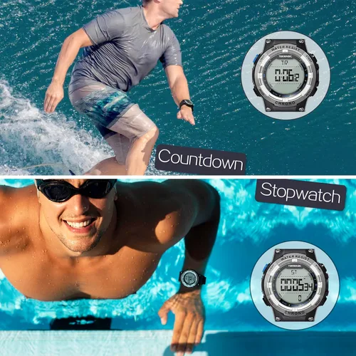 Miniatura 3 de Reloj deportivo digital para hombre, 10 ATM, 330 pies, impermeable, con luz de fondo, despertador, cronómetro, calendario, pantalla de doble hora