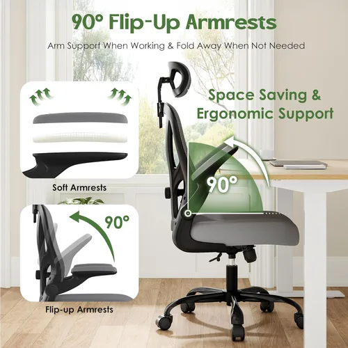 Miniatura 8 de Silla de oficina ergonómica de escritorio, silla de oficina de malla con respaldo alto con reposacabezas, ruedas, soporte lumbar, sillas de oficina