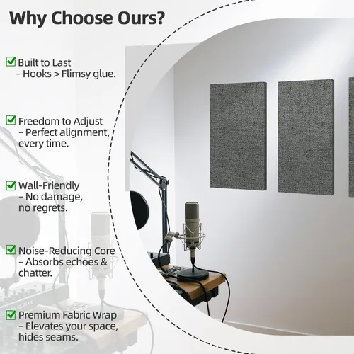 Miniatura 4 de Art3dwallpanels 4 PCS Paneles Acústicos, 24''x12'' Paneles de Pared de Tela Insonorizados, Paneles de Absorción de Sonido de Montaje Fácil con Gris