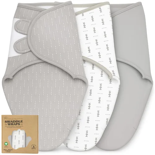 Miniatura 10 de Mantas para envolver para recién nacidos – Juego de 3 mantas para bebé de 0-3 meses – Saco de dormir ajustable – Envuelto suave de algodón orgánico