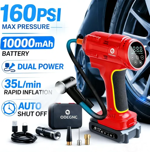 Miniatura 2 de Compresor de aire inalámbrico 160PSI Inflador de neumáticos portátil con batería de 10000 mAh y sistema de alimentación dual - 2 veces más rápido