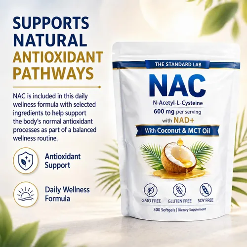 Miniatura 3 de The Standard Lab NAC 600mg con complejo diario NAD+, 300 cápsulas blandas NAC 600mg Per Serving With NAD+ Daily Support, GMO Free, Gluten Free